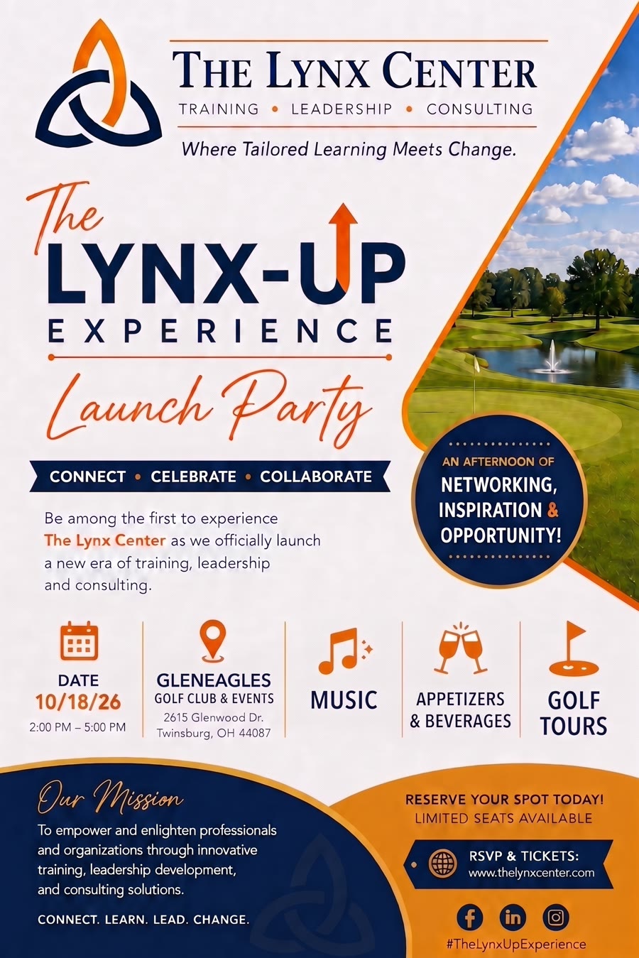 The Lynx-Up Experience Launch Party — Sunday, October 18, 2026, 2:00 to 5:00 PM at Gleneagles Golf Club & Events, Twinsburg, Ohio. Connect, celebrate, collaborate. Reserve your spot today.